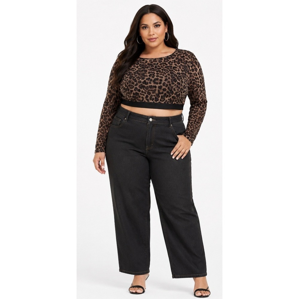 TORRID Leopard Print Mesh Crop Top Plus Size 1 Sheer Long Sleeve Y2K